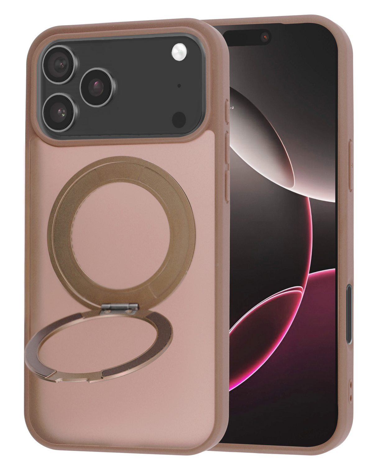 New 360 Ring Kickstand Magnetic Case for iPhone 17 Pro Max / 18 Pro Max (BROWN)