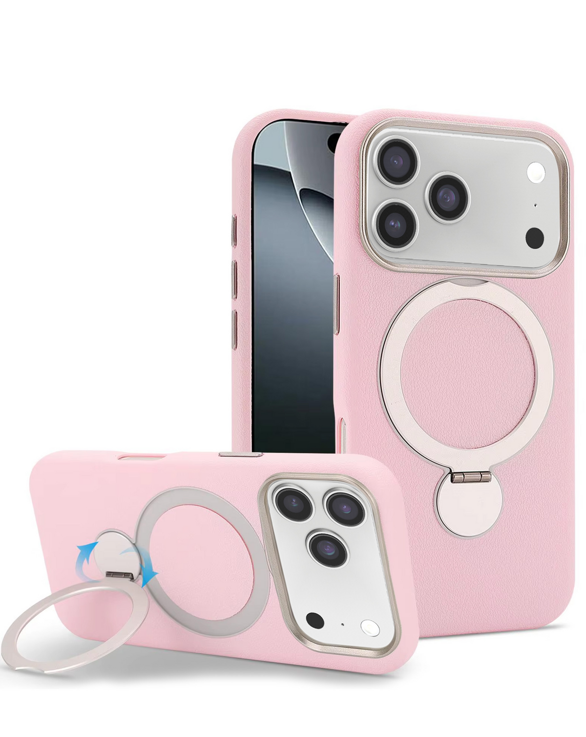 Silicone Magnetic Ring Stand Case for iPhone 17 Pro Max / 18 Pro Max (PINK)