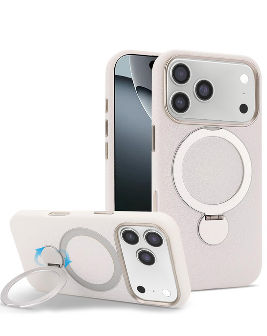 Silicone Magnetic Ring Stand Case for iPhone 17 Pro Max / 18 Pro Max (WHITE)