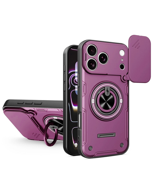 Magnetic Ring Stand Case with Camera Cover (Burgundy) for iPhone 17 Pro Max / 18 Pro Max