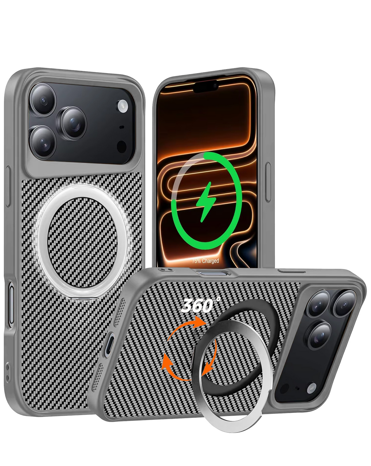 Premium Quality Magnetic Protective Case with 360 Rotating Ring Stand for iPhone 17 Pro Max / 18 Pro Max (SILVER)