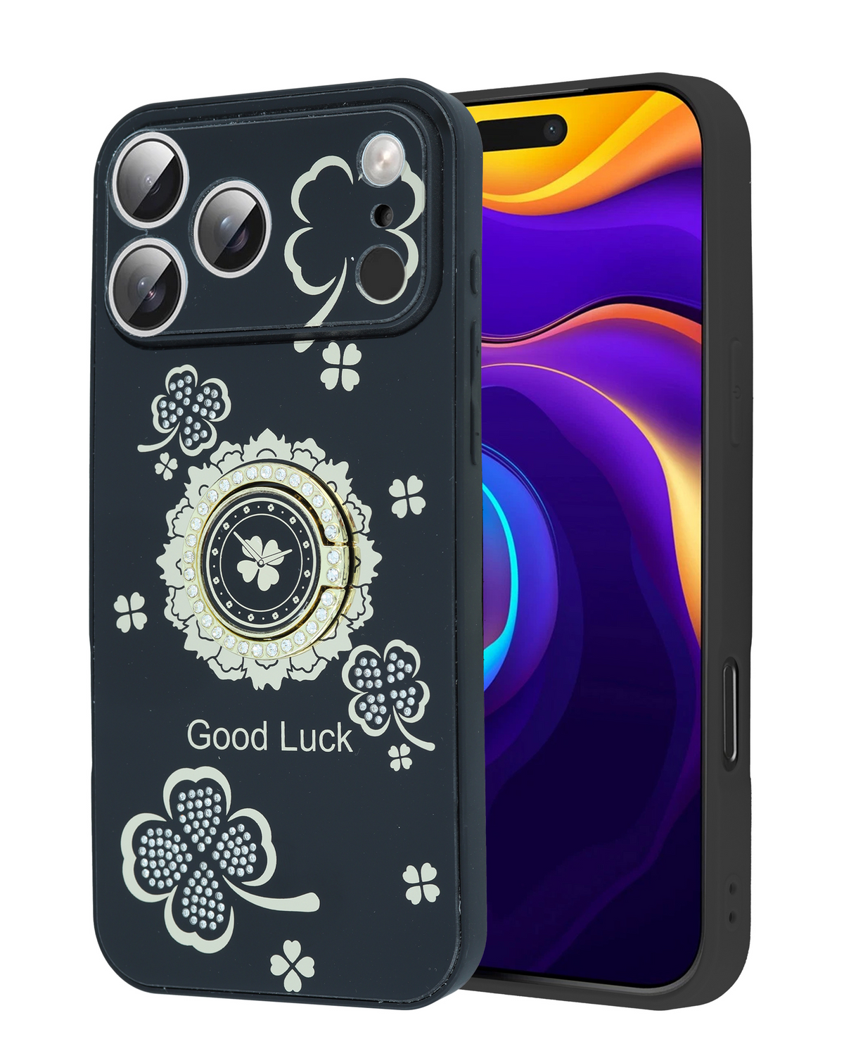 Luxury Printed Ring Holder Case for iPhone 17 Pro Max / 18 Pro Max (BLACK MANDALA)