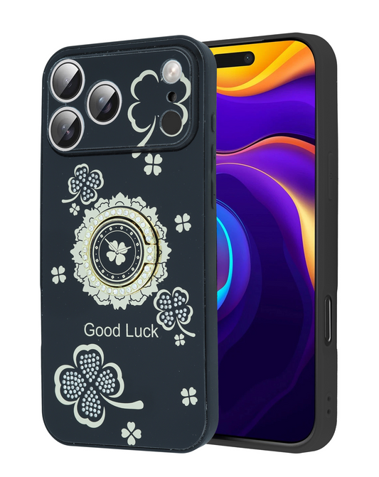 Luxury Printed Ring Holder Case for iPhone 17 Pro Max / 18 Pro Max (BLACK MANDALA)
