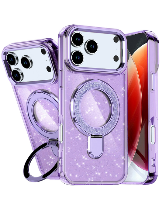 Glitter Ring Stand Protective Case for iPhone 17 Pro Max / 18 Pro Max (PURPLE)