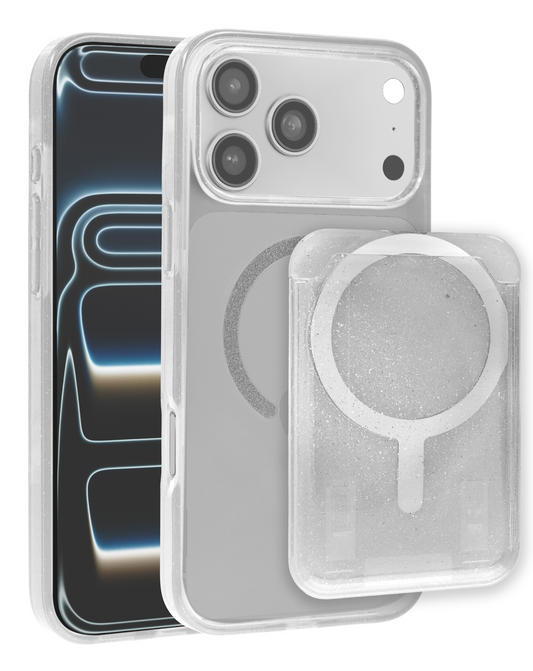Glitter Magnetic Case with Wallet Slot for iPhone 17 Pro Max / 18 Pro Max (WHITE)