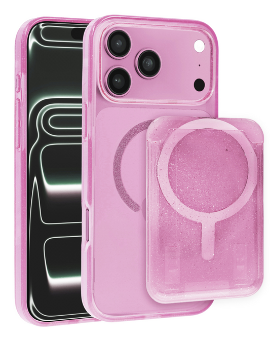 Glitter Magnetic Case with Wallet Slot for iPhone 17 Pro Max / 18 Pro Max (PINK)