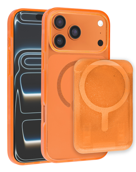 Glitter Magnetic Case with Wallet Slot for iPhone 17 Pro Max / 18 Pro Max (ORANGE)
