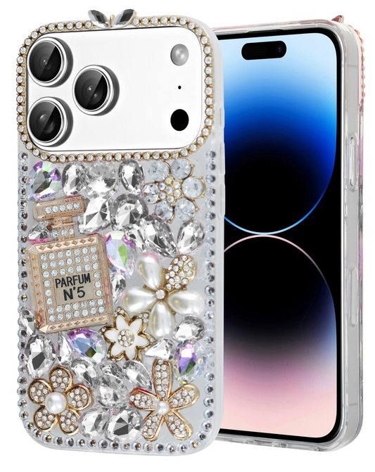 Crystal Flower Perfume Silicone Hard Case for iPhone 17 Pro Max / 18 Pro Max (SILVER)