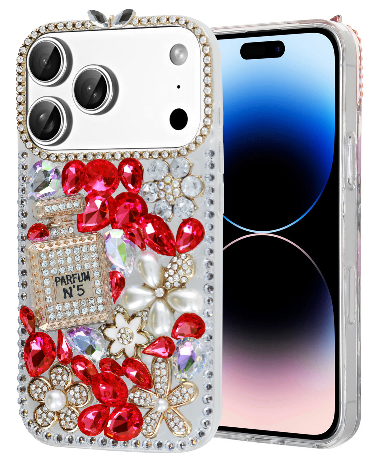Crystal Flower Perfume Silicone Hard Case for iPhone 17 Pro Max / 18 Pro Max (RED)