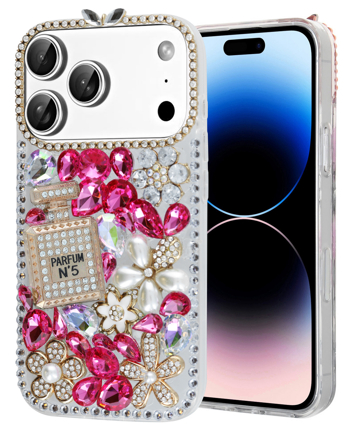Crystal Flower Perfume Silicone Hard Case for iPhone 17 Pro Max / 18 Pro Max (PINK)