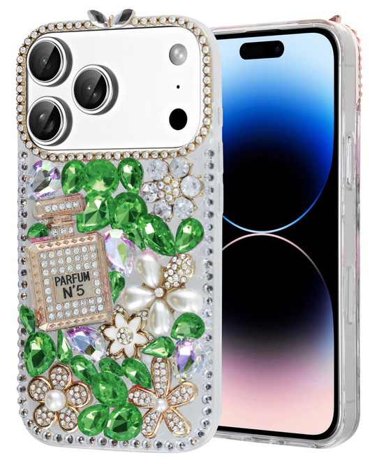 Crystal Flower Perfume Silicone Hard Case for iPhone 17 Pro Max / 18 Pro Max (GREEN)