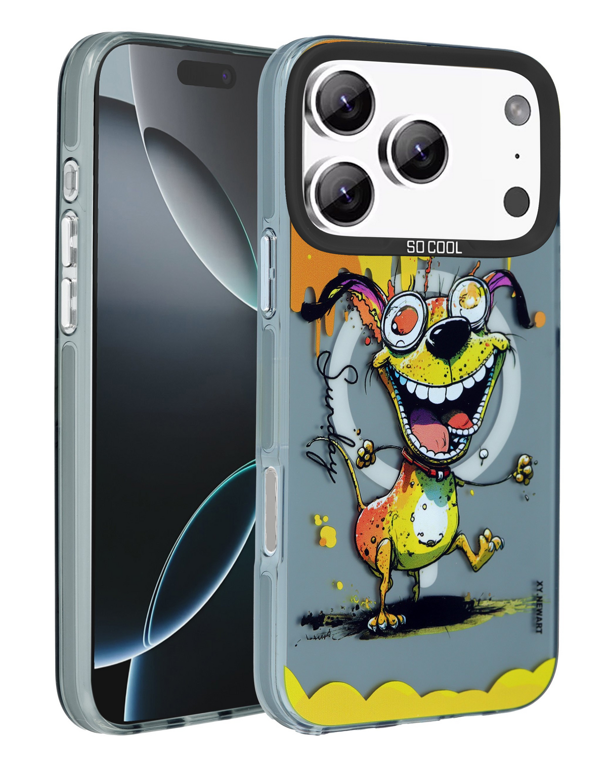 Animal Graffiti Design Wireless Charging Case for iPhone 17 Pro Max / 18 Pro Max (BLACK FIRE MONSTER)