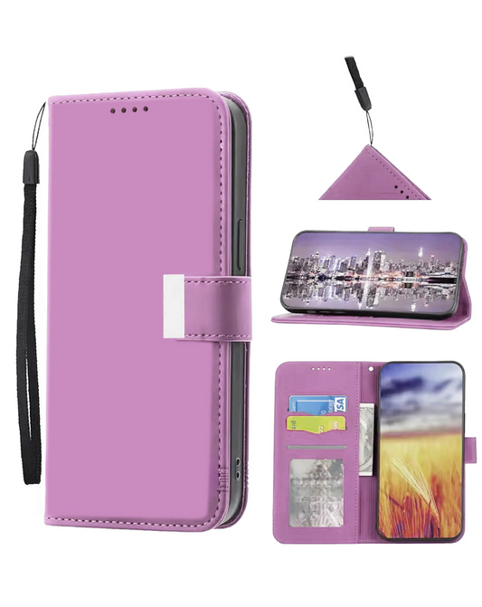 Elegant Leather Wallet Case with Wristlet Strap for iPhone 17 Pro Max / 18 Pro Max (PURPLE)