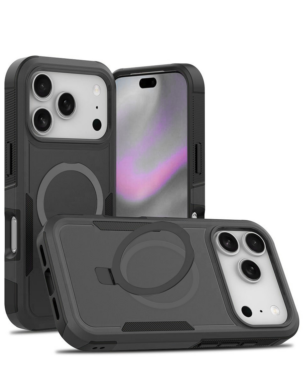 Protective Hybrid Magnetic 360 Ring Case for iPhone 17 Pro Max / 18 Pro Max (BLACK)