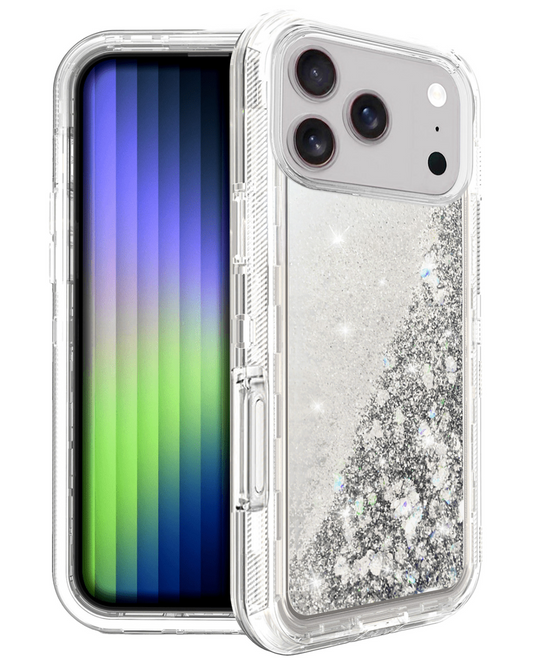 Protective Glitter Liquid Bumper Case for iPhone 17 Pro Max / 18 Pro Max (SILVER)