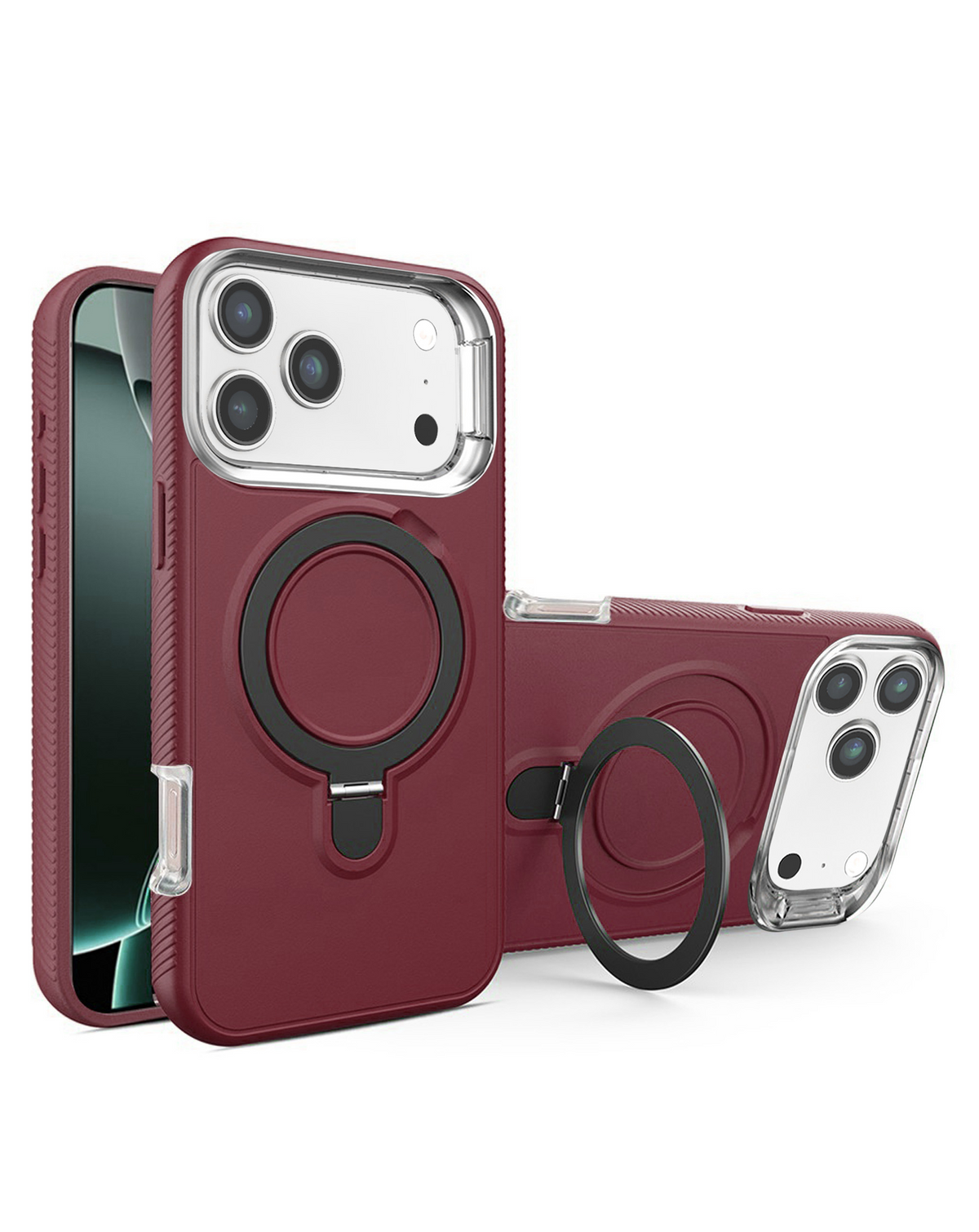 Support Heavy Duty Case with Wireless Charging Kickstand (Burgundy) for iPhone 17 Pro Max / 18 Pro Max