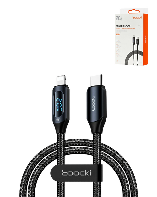 Toocki USB C-L Non-MFI Fast Charging Data Cable with Display (BLACK) (6ft) (20W)
