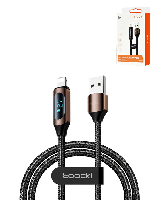 Toocki USB A-L Non-MFI Fast Charging Data Cable with Display (BROWN) (6ft) (12W)