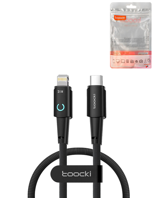 Toocki C-L Non-MFI Data Transfer Cable with LED Light (1ft) (20W) (BLACK)