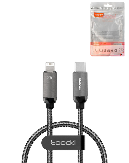 Toocki USB C-L Crystal Fast Braided Charging Data Cable NON MFI (BLACK) (3ft) (20W)