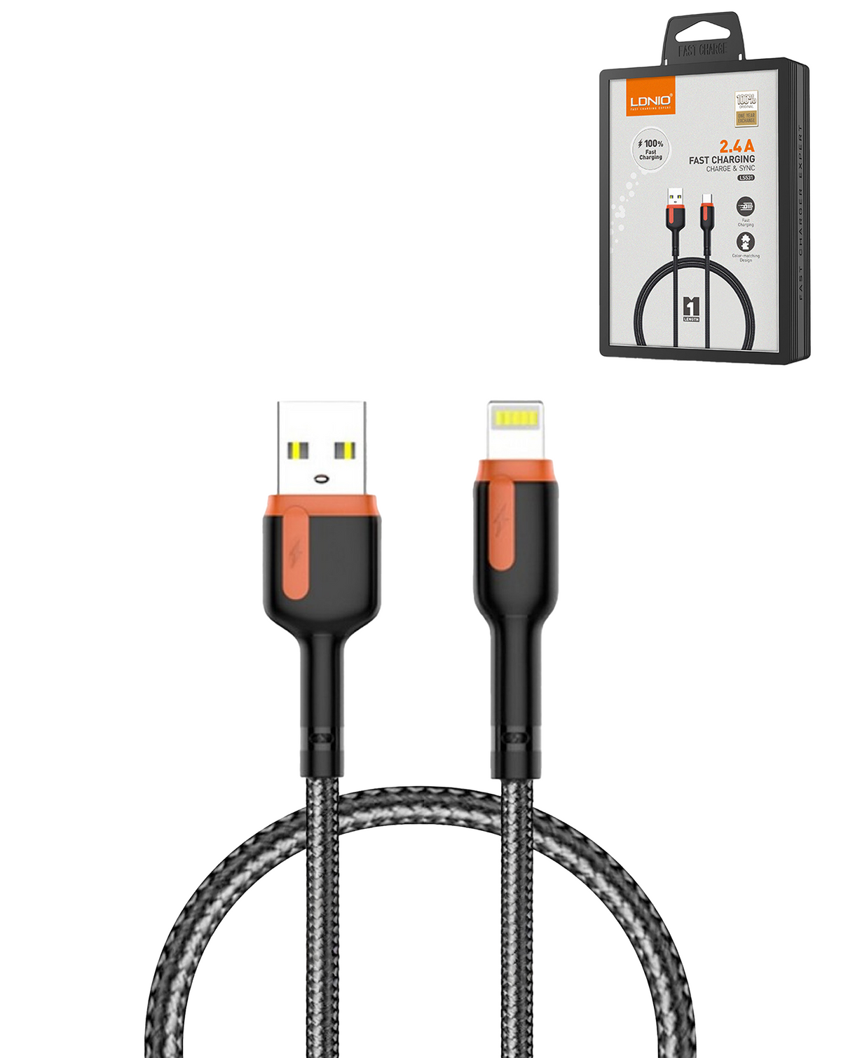 LDNIO LS531 USB A-L Non-MFI Fast Charging Cable (GRAY) (3ft) (12W)