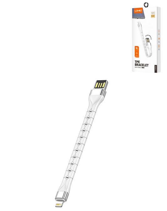 LDNIO LS50 USB A-L Non-MFI TPE Bracelet Charging Cable (WHITE) (0.5ft) (12W)