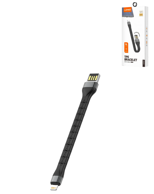LDNIO LS50 USB A-L Non-MFI TPE Bracelet Charging Cable (BLACK) (0.5ft) (12W)