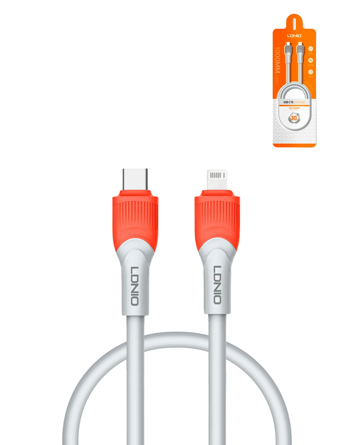 LDNIO LC601 USB C-L Non-MFI Charging Cable (ORANGE) (3ft) (30W)