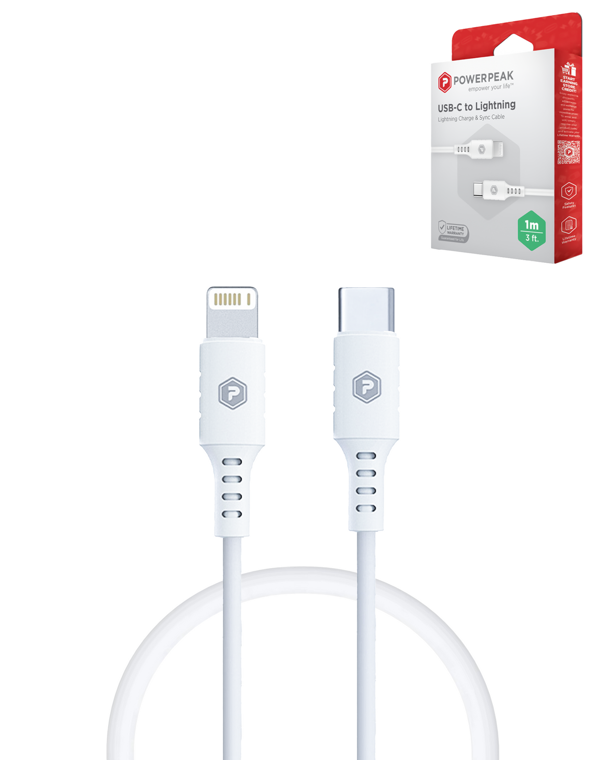 PowerPeak USB C-L Cable NON MFI (WHITE) (3ft) (18W)