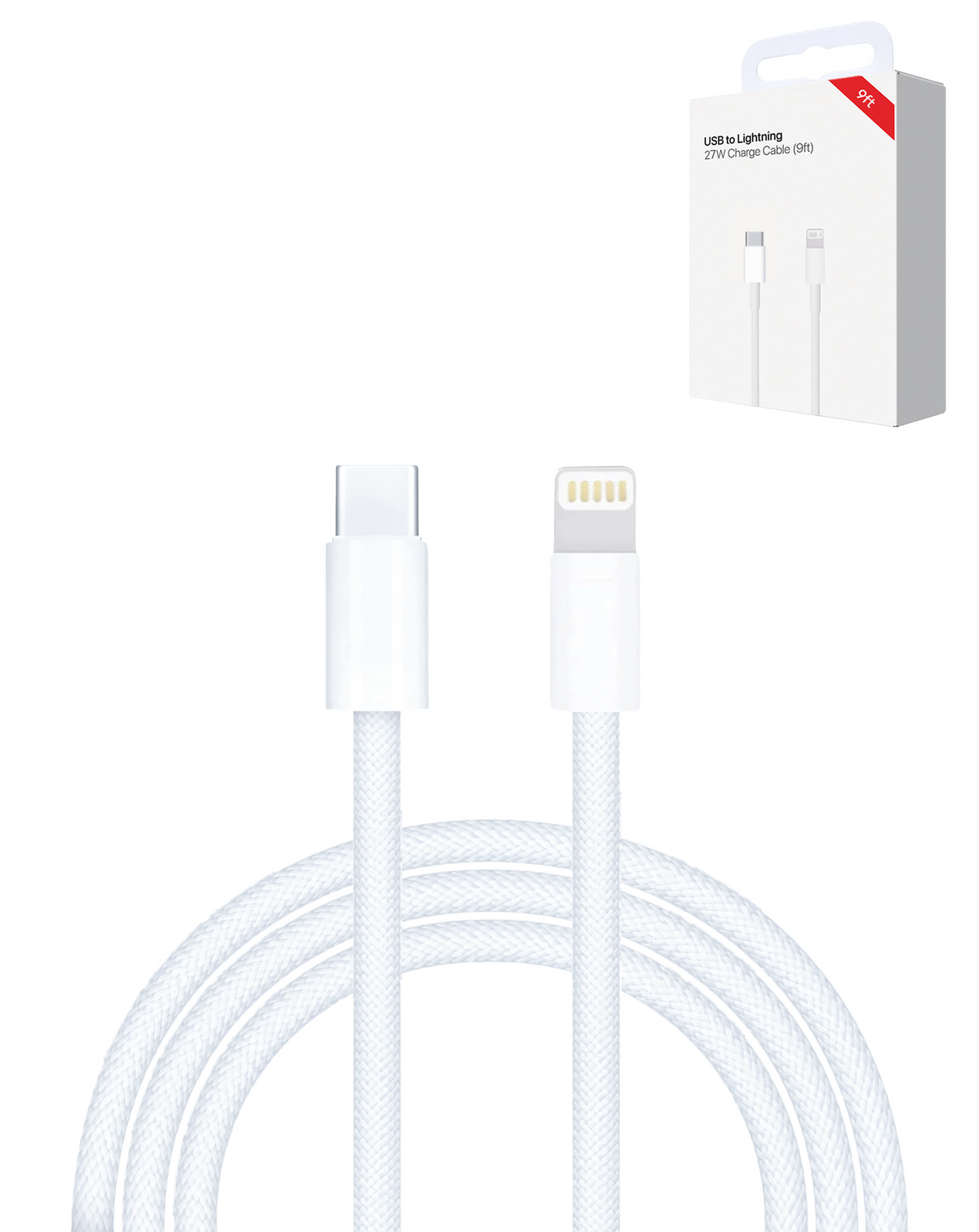 USB C-L Non-MFI Charging Data Cable (9ft) (27W)