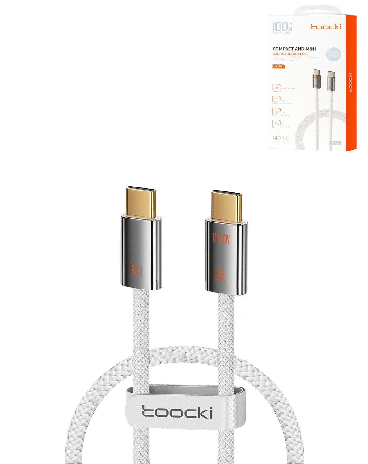 Toocki Compact Zinc Alloy USB C-C Super-Fast Charging Data Cable (100W) (3ft)