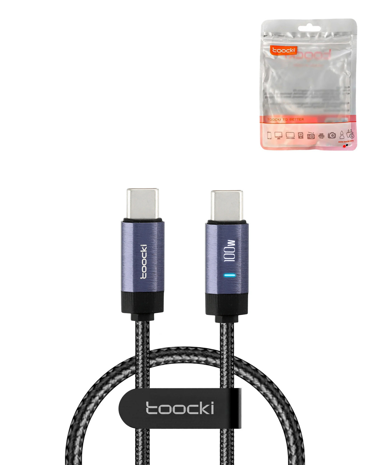 Toocki USB C-C Super Fast Charging Data Cable with Indicator Light (BLUE) (100W) (3ft)