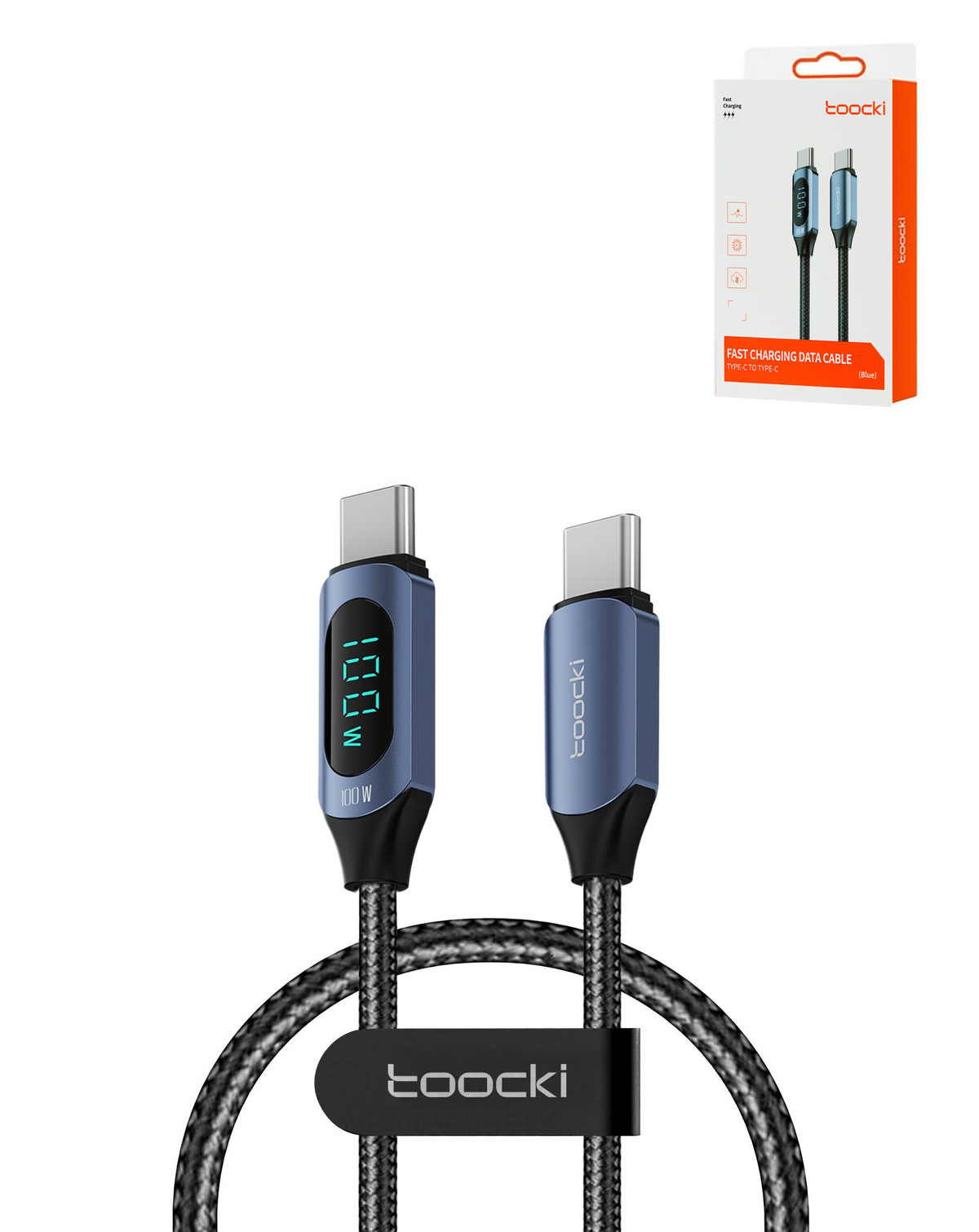 Toocki USB C-C Fast Charging Data Cable with Display (BLUE) (100W) (3ft)