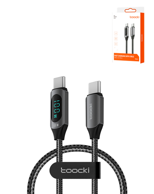 Toocki USB C-C Super Fast Charging Data Cable with Display (BLACK) (100W) (3ft)