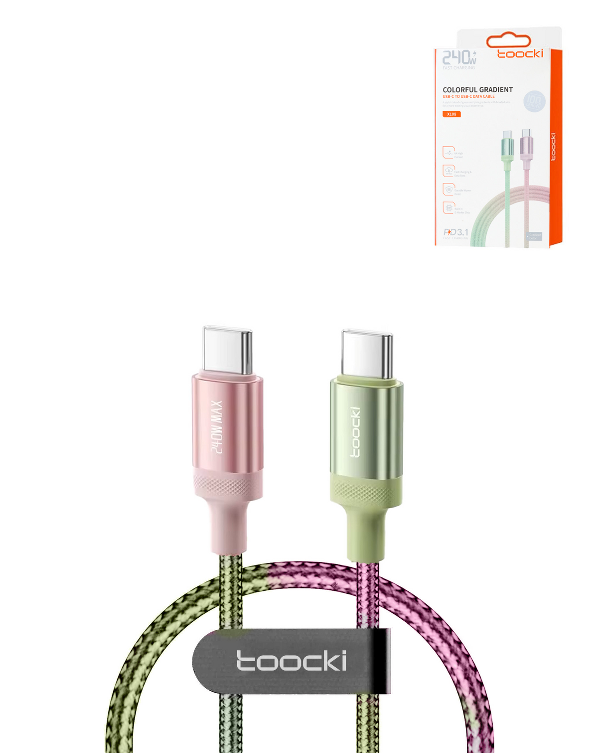 Toocki USB C-C Super Fast Charging Data Cable with Display (Colorful) (240W) (3ft)