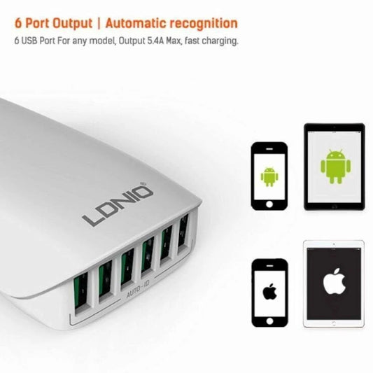 LDNIO 6-Port USB Charger - 5.4A Auto-ID Desktop Charger