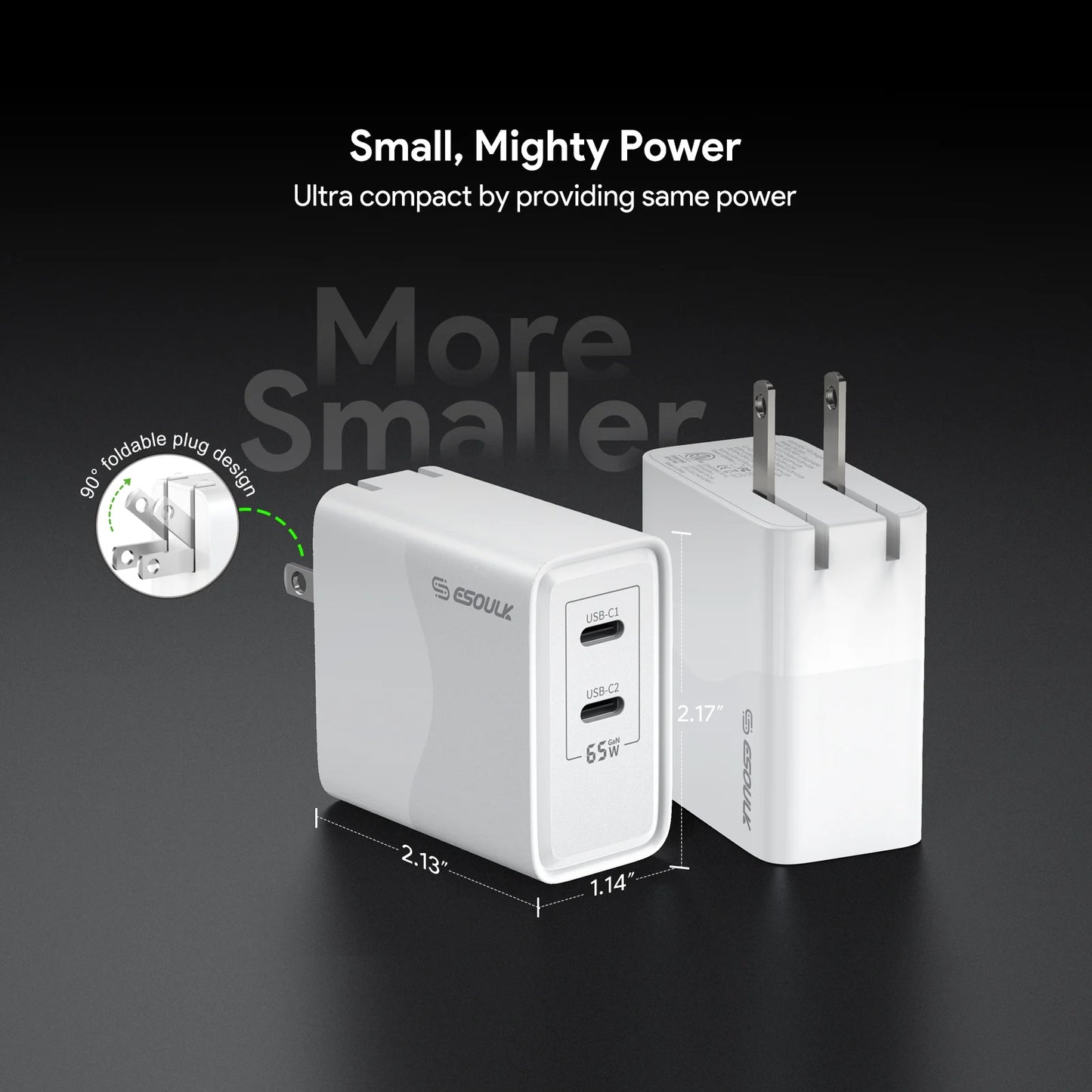 ESOULK 65W Dual USB-C GaN Wall Charger