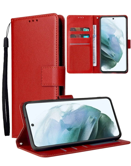 Leather Wallet Case with Card Slot - RED for Google Pixel 9A
