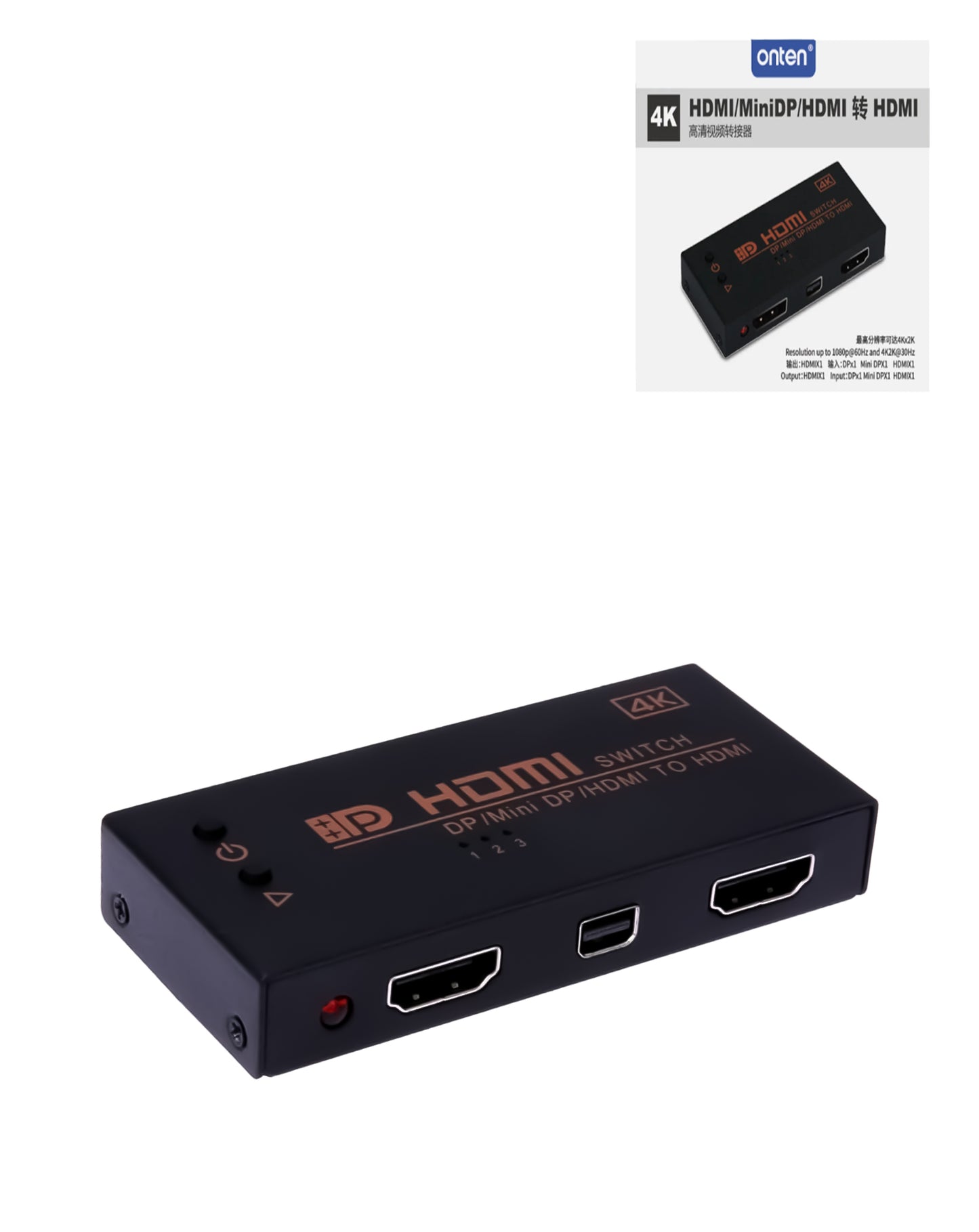 OnTen 4K HDMI/MiniDP/HDMI Switch