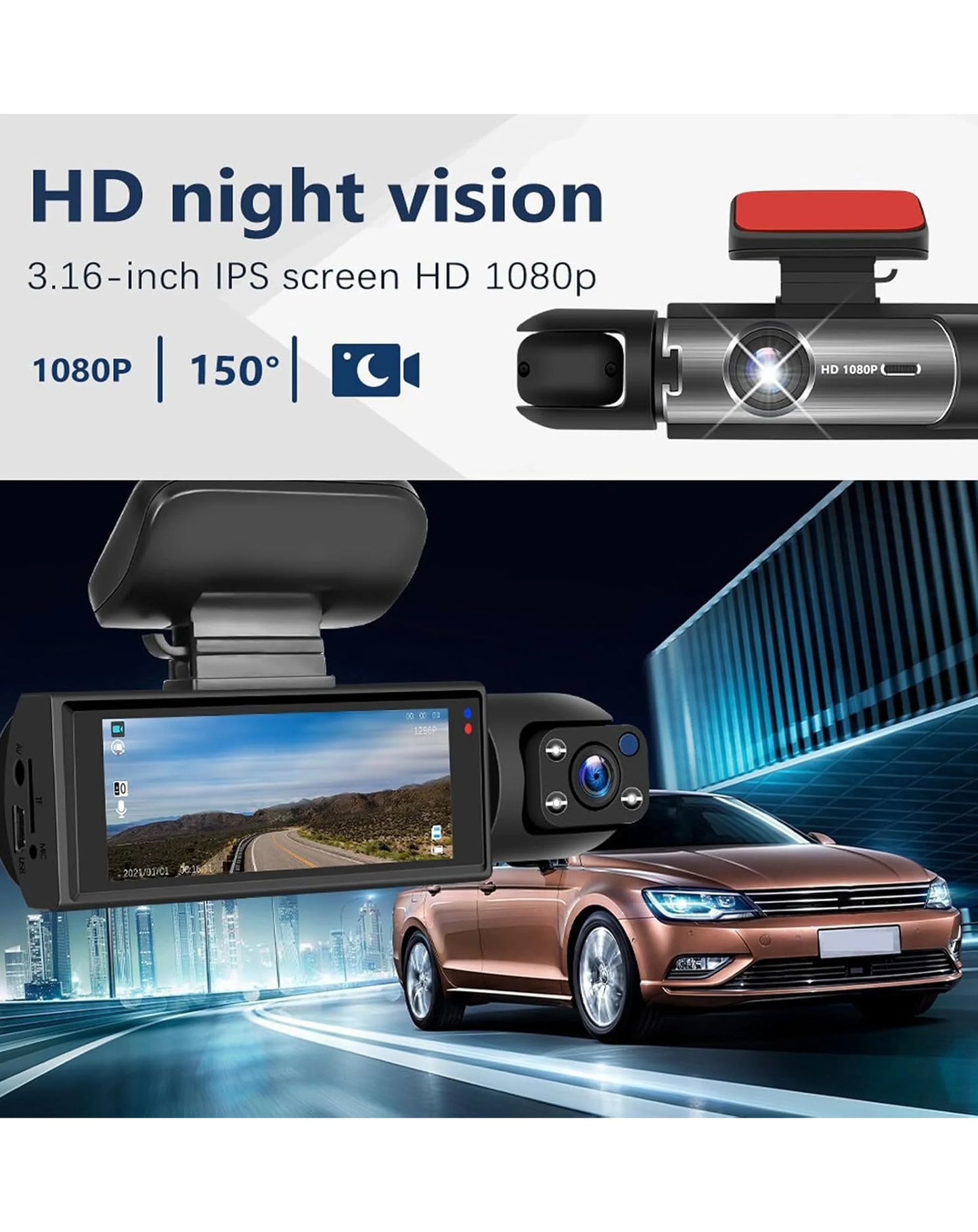 Slim Design Full HD Dash Cam with (1540 mAh) Battery
