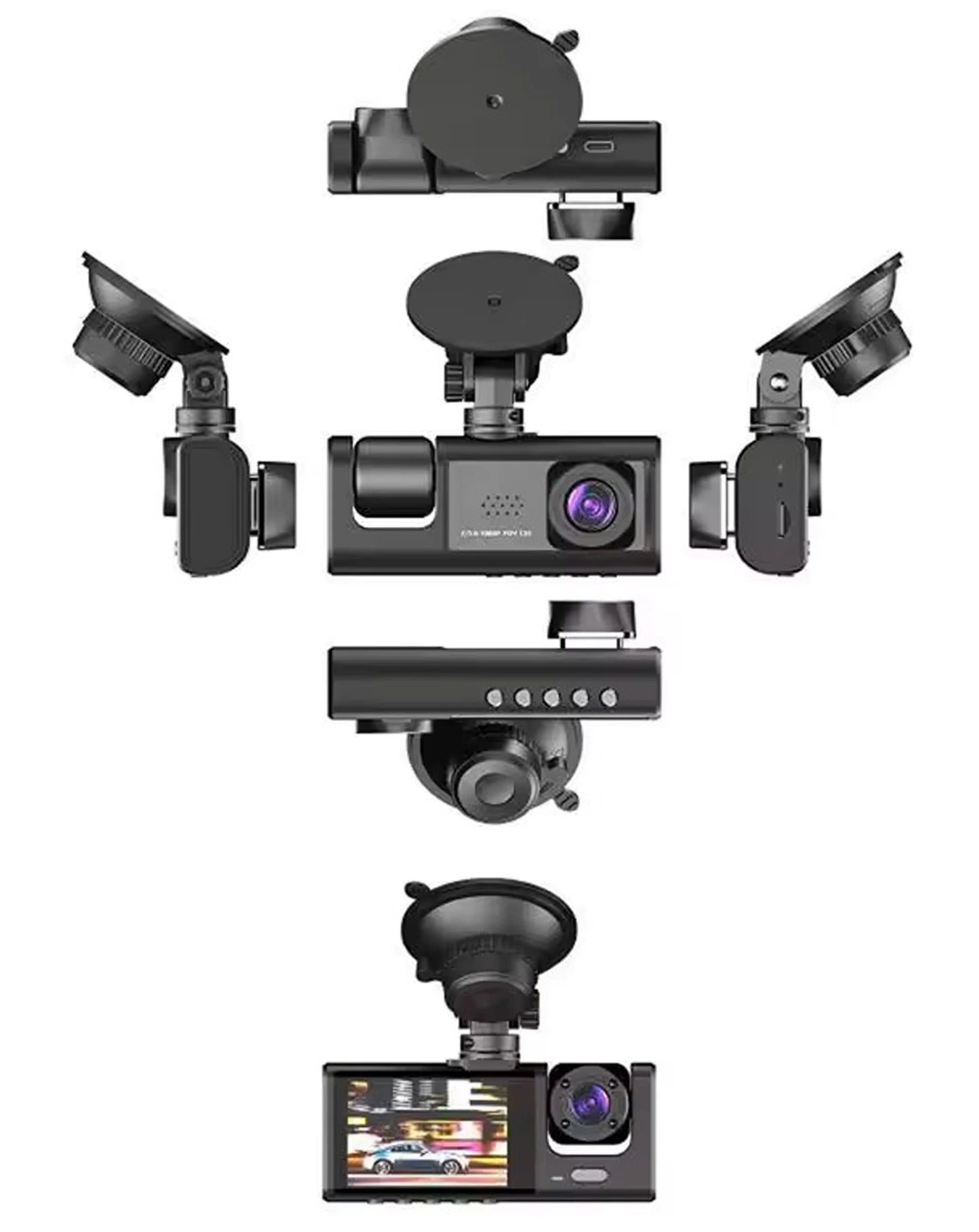 Wide Angle Full HD Dash Cam with (180 mAh) Battery (1280*720P / 30FPS) (Front / In-Cabin / Tail Camera)