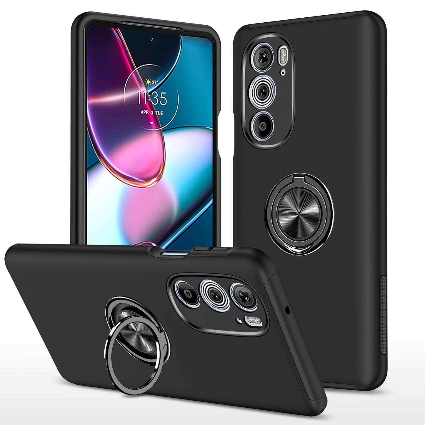 RHD2 Motorola Edge Plus 2022 Dual Layer Magnetic Hidden Ring Case Black