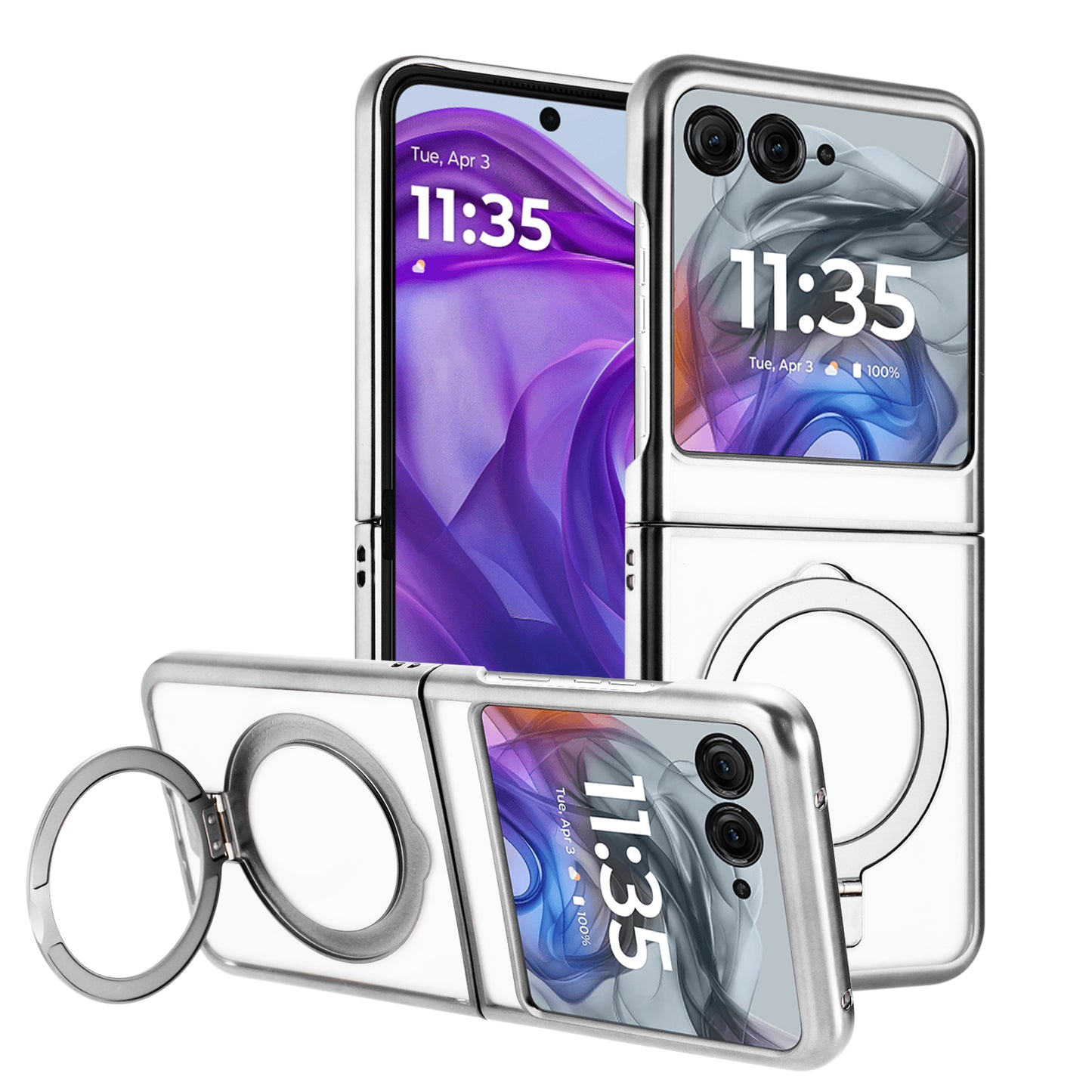 TES Motorola Razr Ultra 2025 Ring Kickstand Case Silver