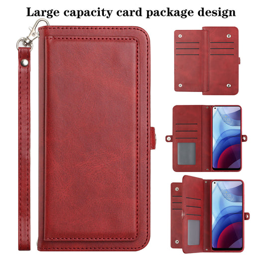 Moto G Power 2021 Triple Layered Multi-Card Slot Wallet Case Red