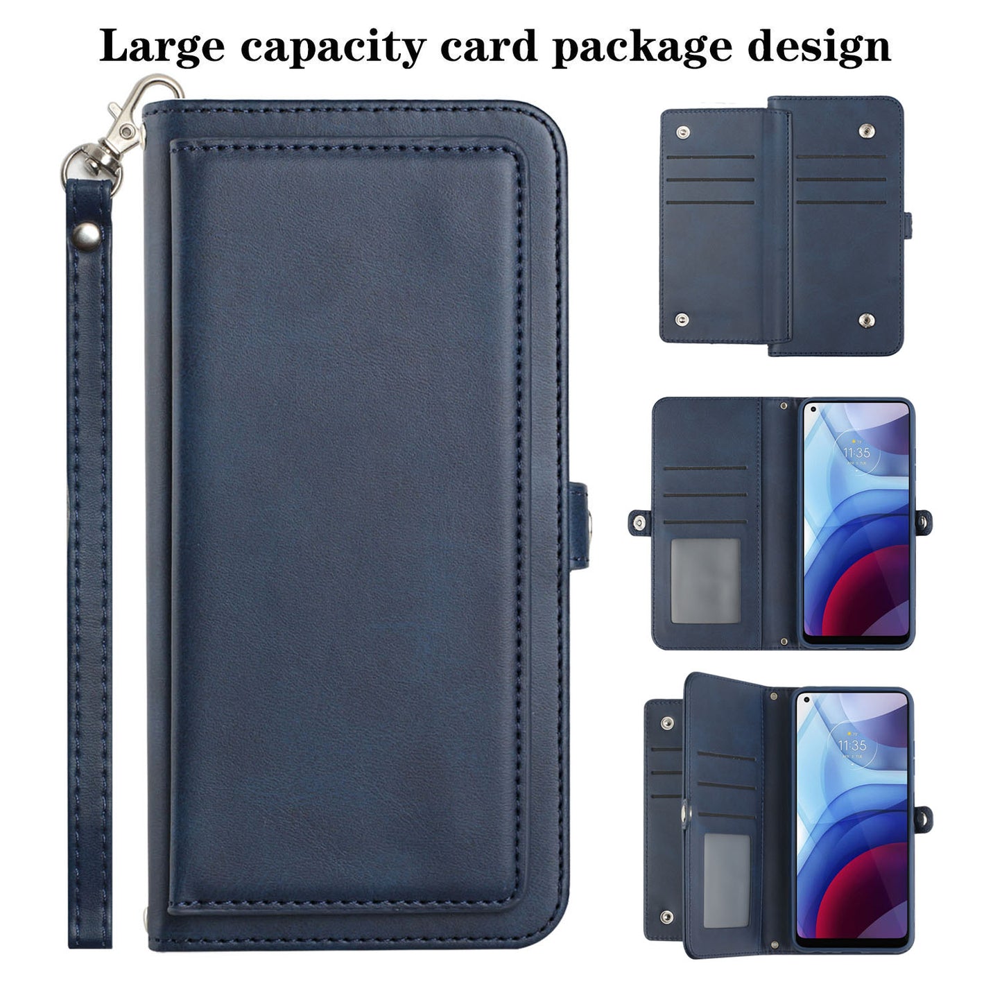 Moto G Power 2021 Triple Layered Multi-Card Slot Wallet Case Blue