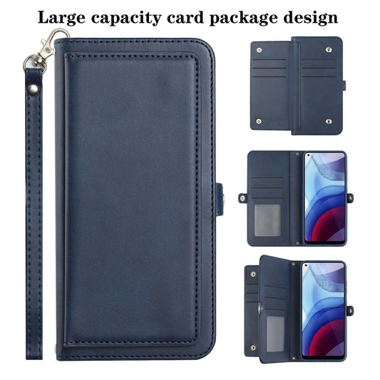 Moto G Power 2021 Triple Layered Multi-Card Slot Wallet Case Blue